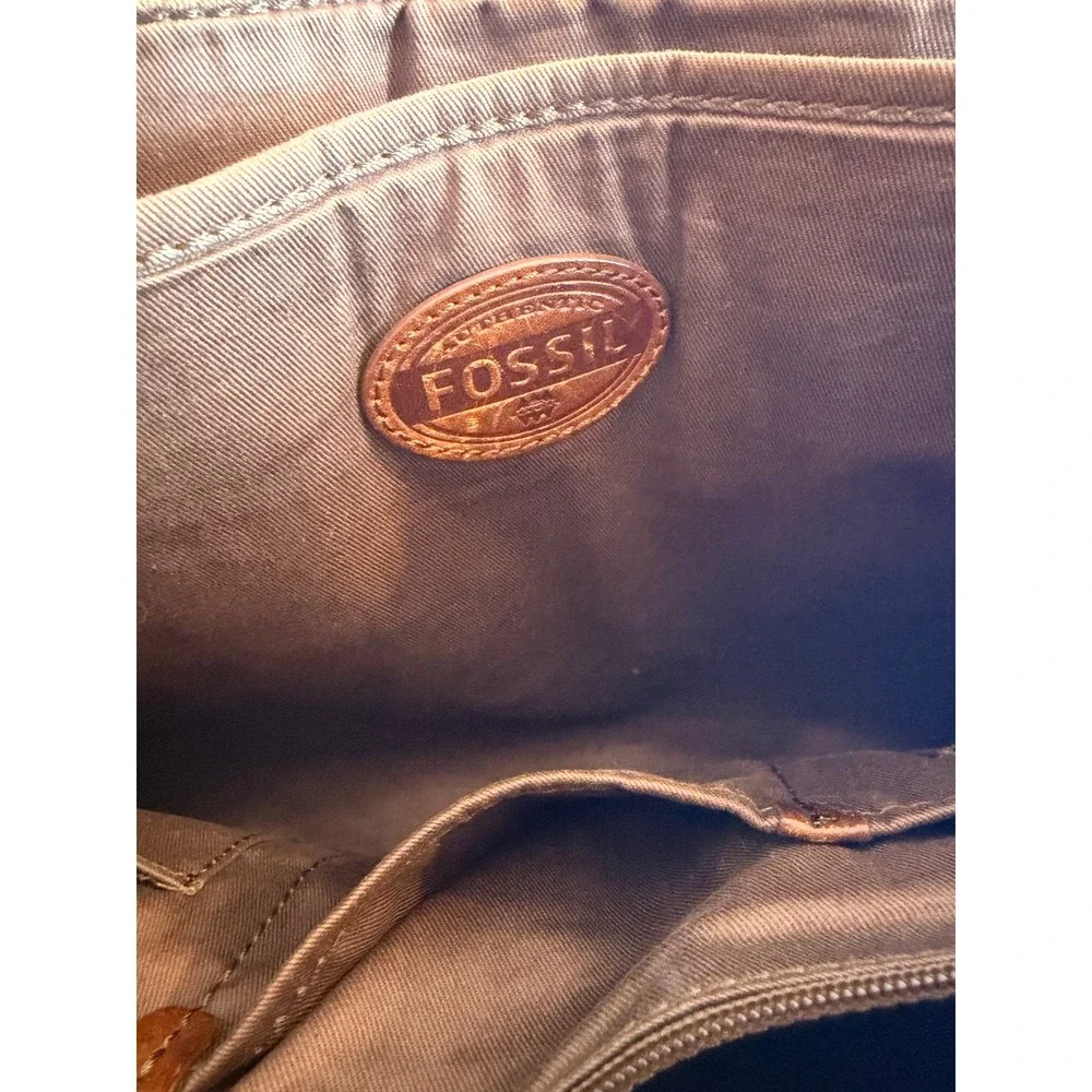 Fossil‎ Tan Leather Messenger Bag Adjustable Crossbody Satchel Brass Hardware